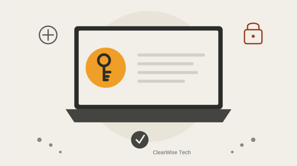 laptop with key and security symbol