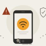 cell phone with wifi symbol an warning